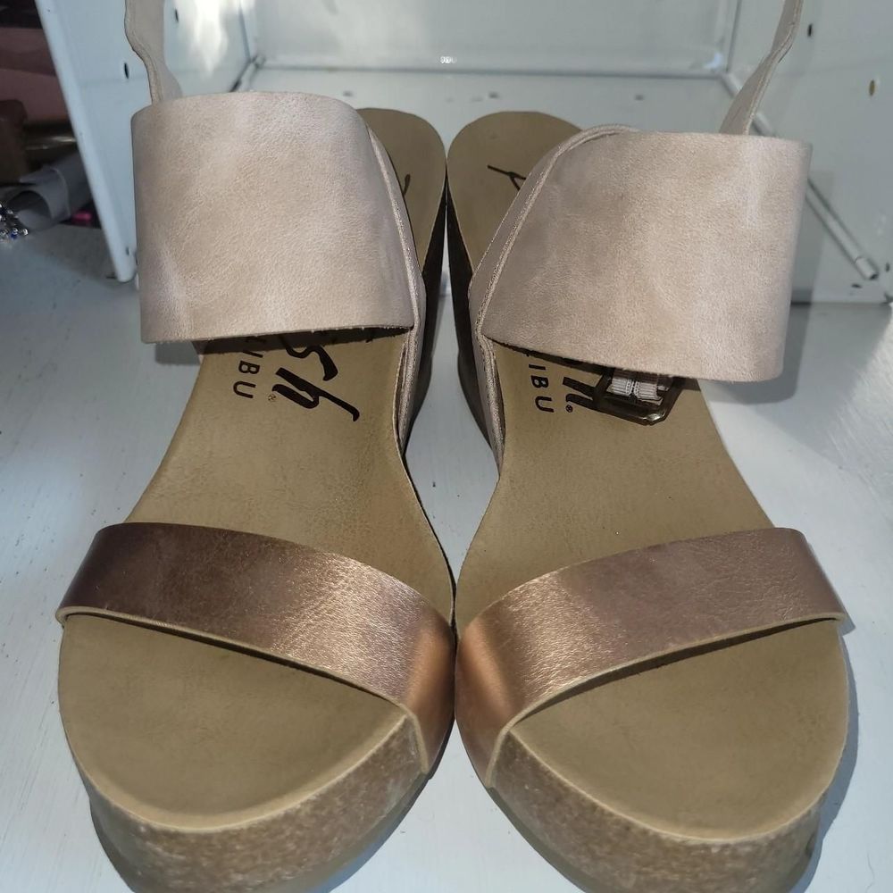 blowfish a womans size 9.5 wedges Very cute. Run a bit small more like a 9